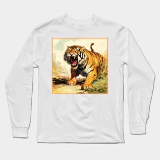 Colorful Tiger Cartoon Vintage Bengals Tiger Drawing Comics Fearless Tiger Long Sleeve T-Shirt